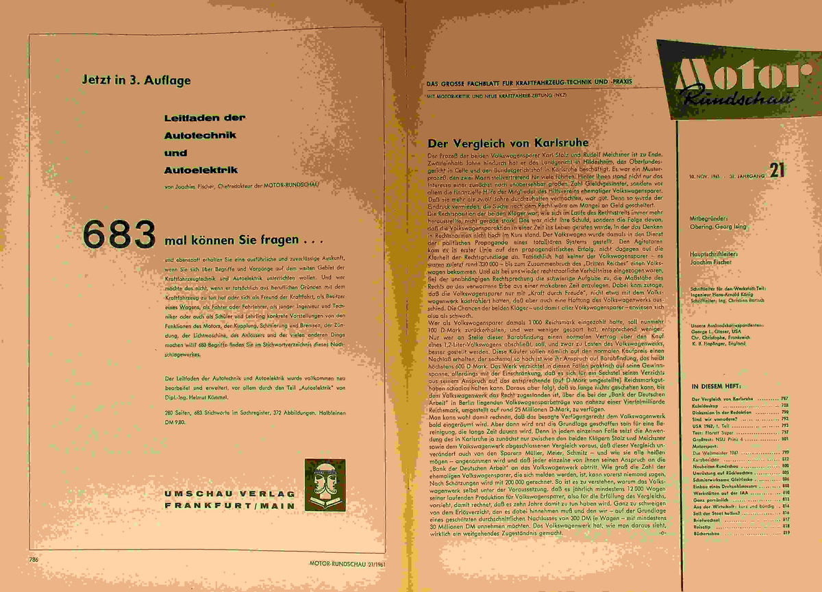 Inhaltsverzeichnis Motor Rundschau 21/1961