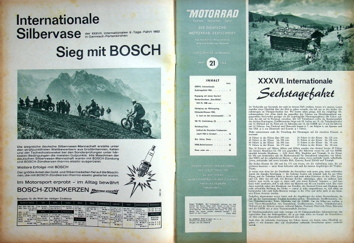 Inhaltsverzeichnis Motorrad 21/1962
