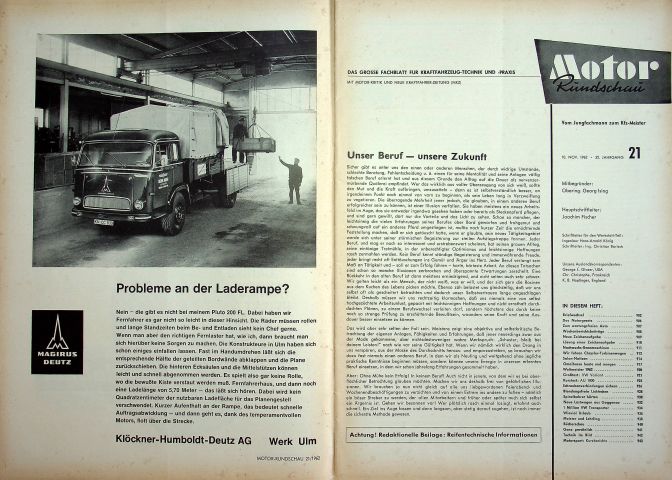 Inhaltsverzeichnis Motor Rundschau 21/1962