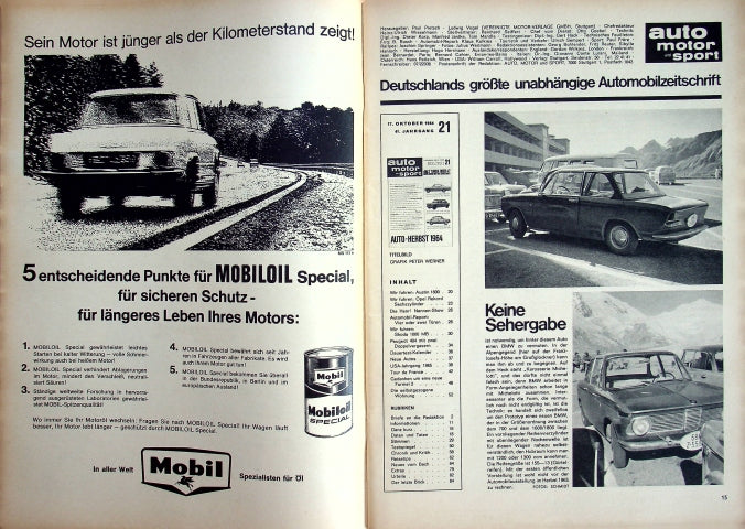 Inhaltsverzeichnis Auto Motor und Sport 21/1964