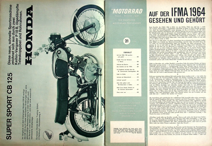 Inhaltsverzeichnis Motorrad 21/1964