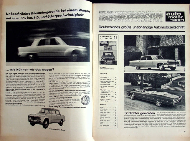 Inhaltsverzeichnis Auto Motor und Sport 21/1965