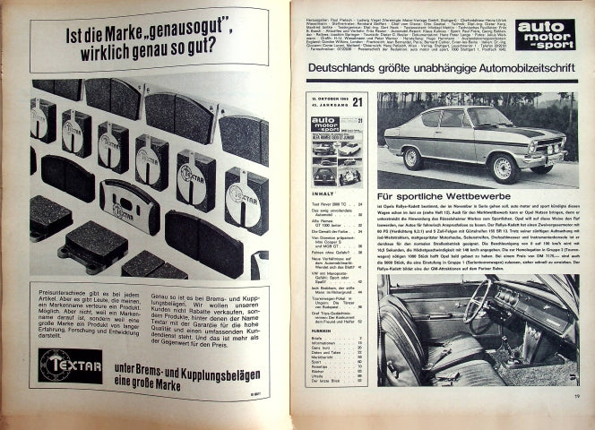 Inhaltsverzeichnis Auto Motor und Sport 21/1966