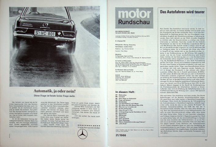 Inhaltsverzeichnis Motor Rundschau 21/1966