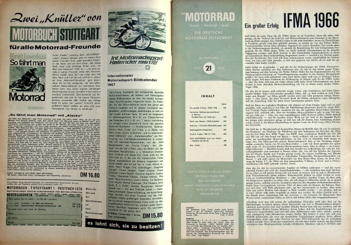 Inhaltsverzeichnis Motorrad 21/1966