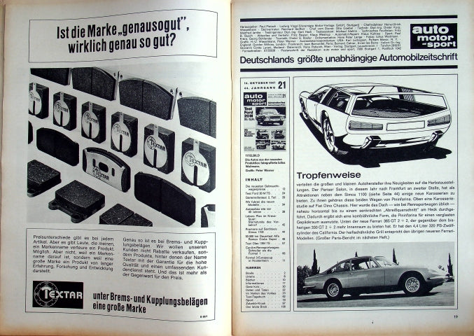 Inhaltsverzeichnis Auto Motor und Sport 21/1967