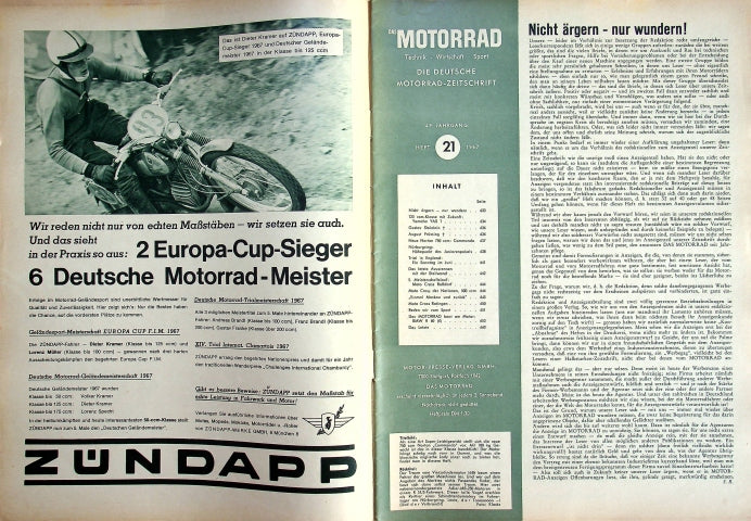 Inhaltsverzeichnis Motorrad 21/1967