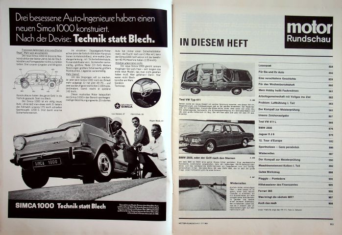Inhaltsverzeichnis Motor Rundschau 21/1968
