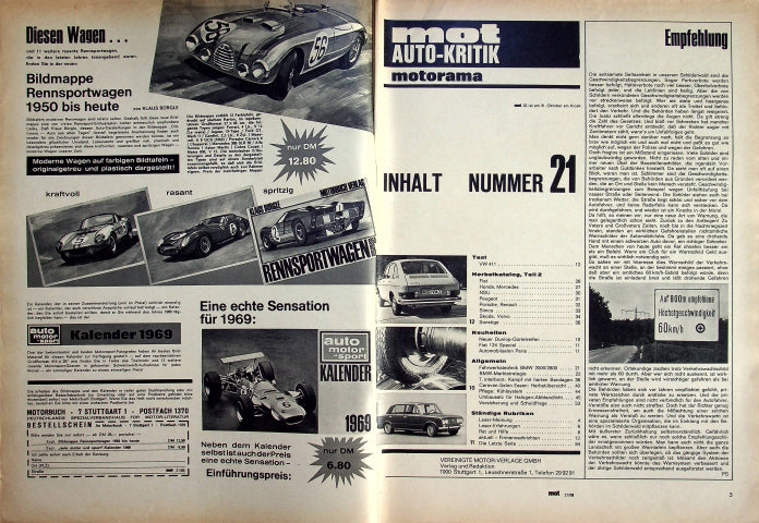 Inhaltsverzeichnis MOT 21/1968