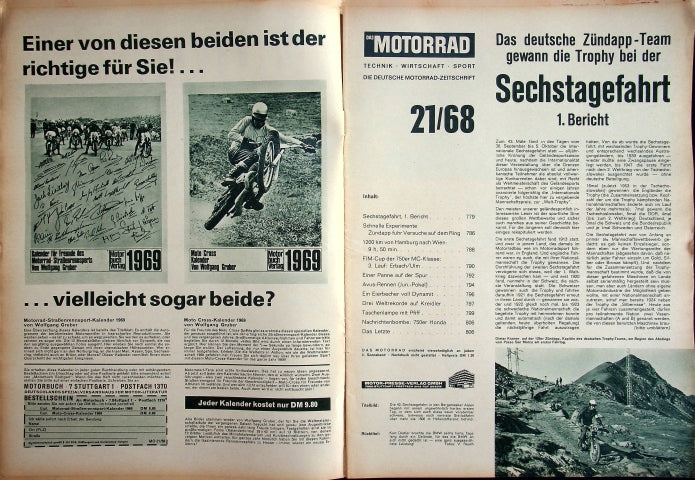 Inhaltsverzeichnis Motorrad 21/1968