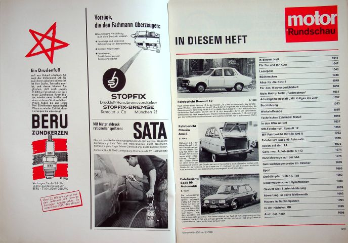 Inhaltsverzeichnis Motor Rundschau 21/1969