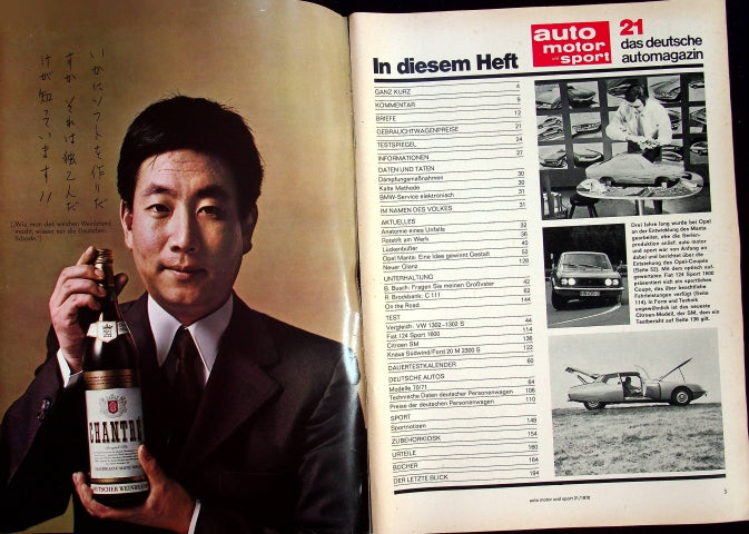 Inhaltsverzeichnis Auto Motor und Sport 21/1970