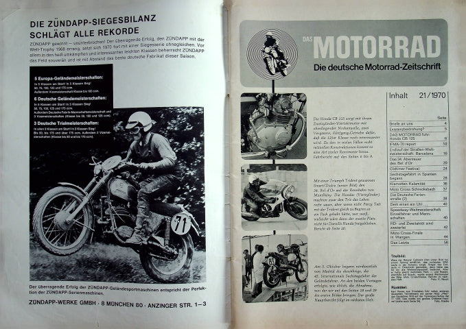 Inhaltsverzeichnis Motorrad 21/1970