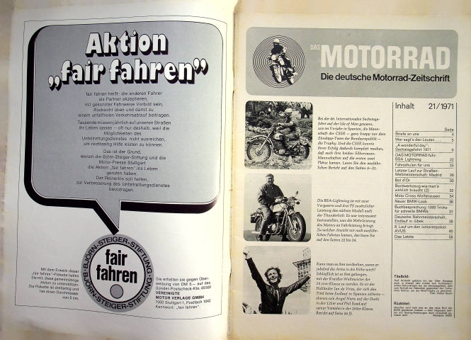 Inhaltsverzeichnis Motorrad 21/1971