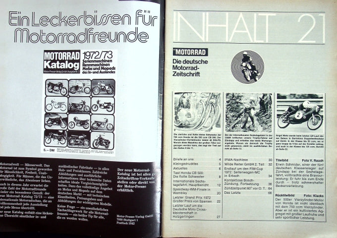 Inhaltsverzeichnis Motorrad 21/1972