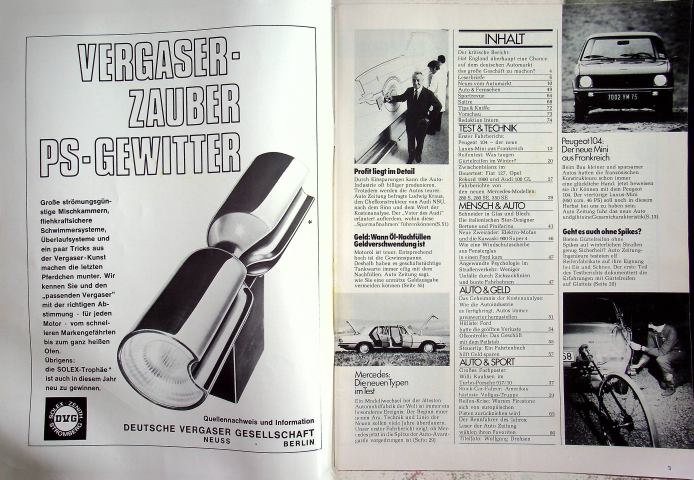 Inhaltsverzeichnis Autozeitung 21/1972