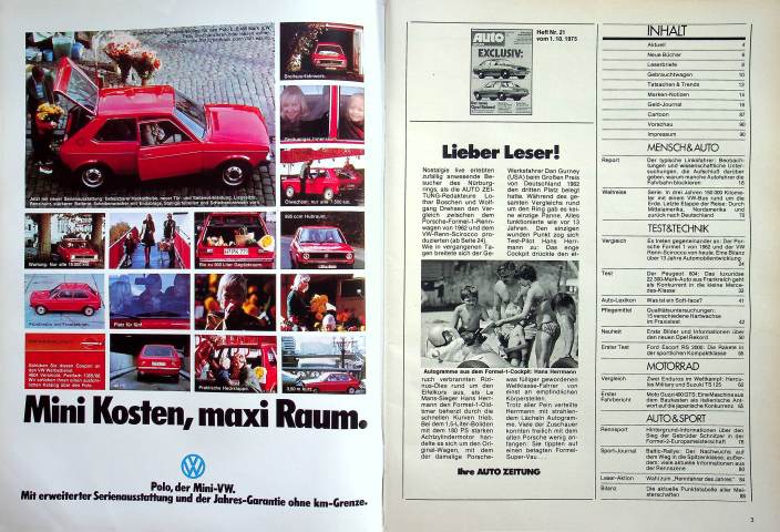 Inhaltsverzeichnis Autozeitung 21/1975