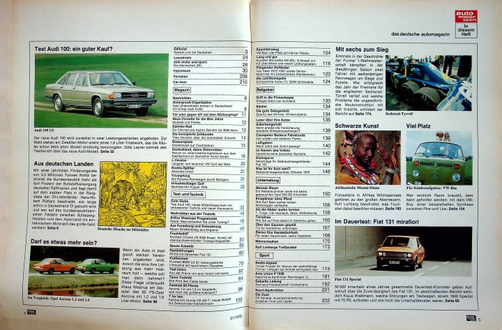 Inhaltsverzeichnis Auto Motor und Sport 21/1976