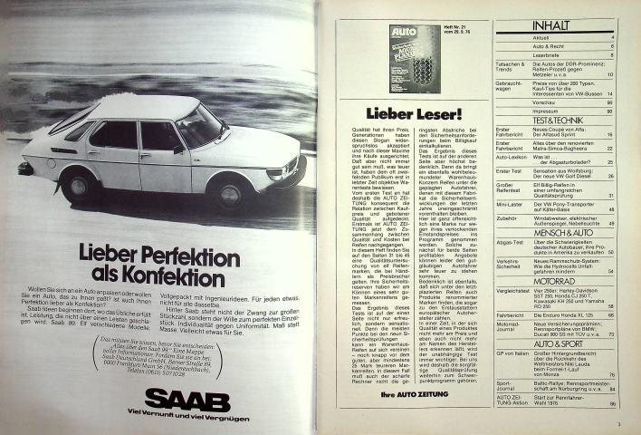 Inhaltsverzeichnis Autozeitung 21/1976