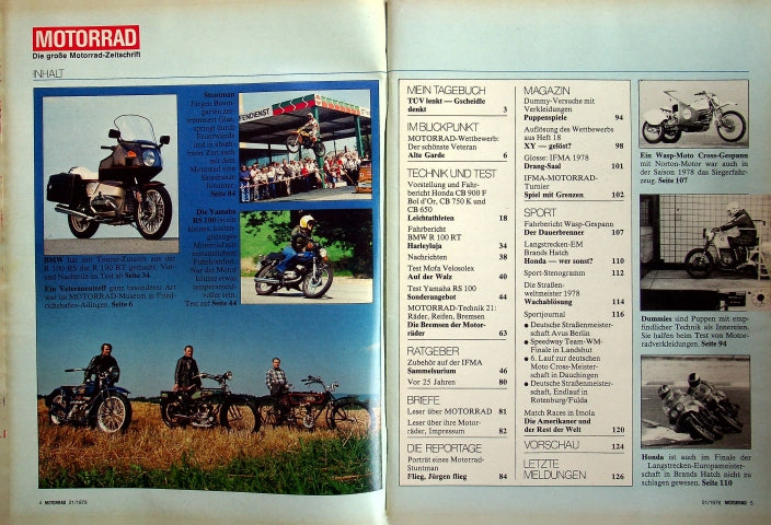 Inhaltsverzeichnis Motorrad 21/1978