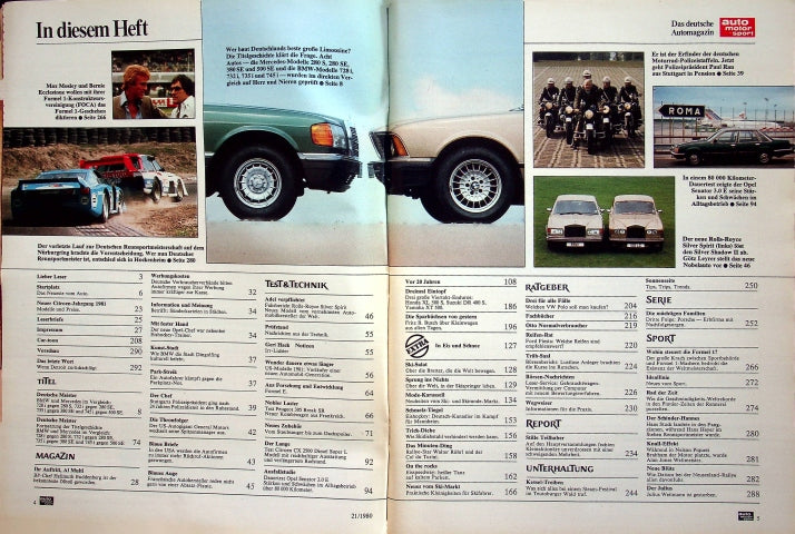 Inhaltsverzeichnis Auto Motor und Sport 21/1980