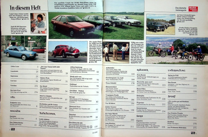 Inhaltsverzeichnis Auto Motor und Sport 21/1981