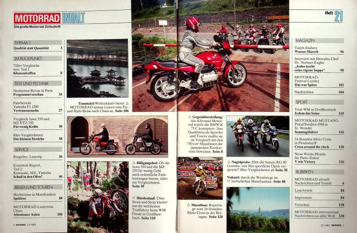 Inhaltsverzeichnis Motorrad 21/1985