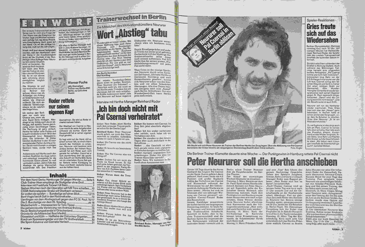 Inhaltsverzeichnis Kicker 21/1991