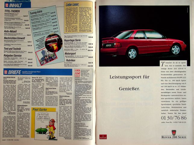 Inhaltsverzeichnis Auto Bild 21/1992