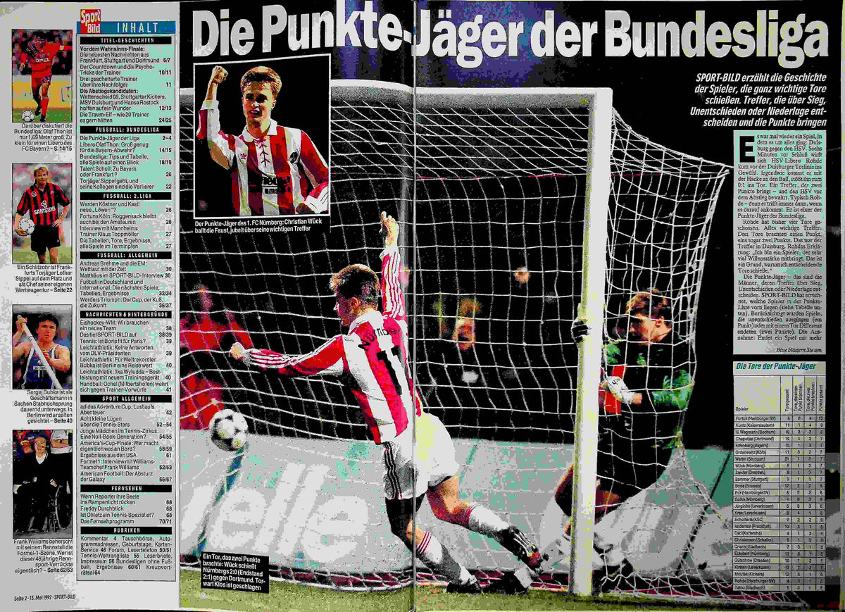 Inhaltsverzeichnis Sport Bild 21/1992