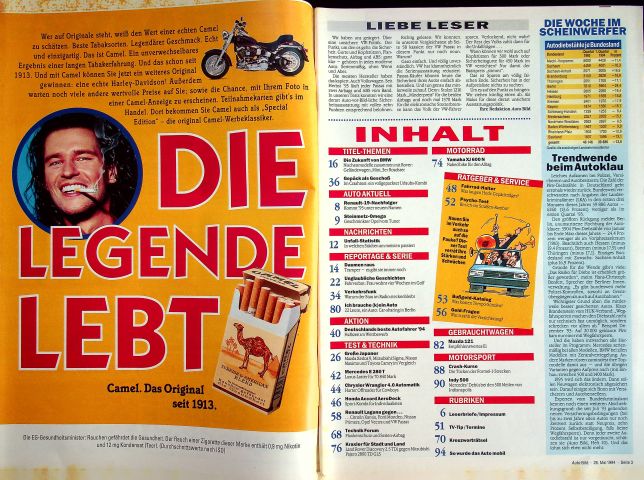 Inhaltsverzeichnis Auto Bild 21/1994