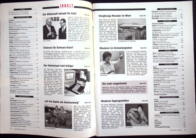 Inhaltsverzeichnis Spiegel 21/1994
