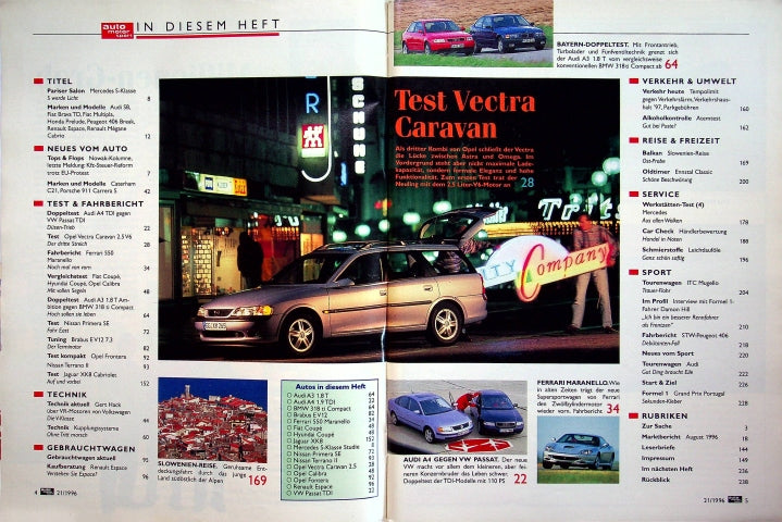 Inhaltsverzeichnis Auto Motor und Sport 21/1996