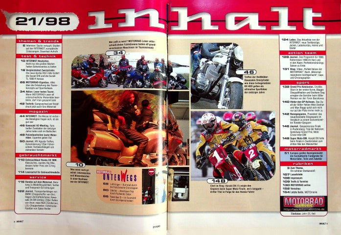 Inhaltsverzeichnis Motorrad 21/1998