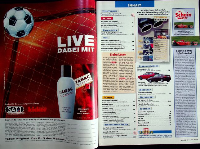 Inhaltsverzeichnis Auto Bild 21/1998