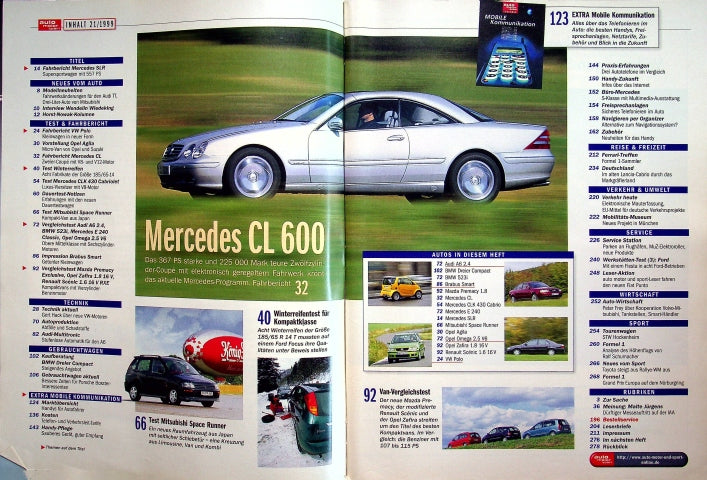 Inhaltsverzeichnis Auto Motor und Sport 21/1999