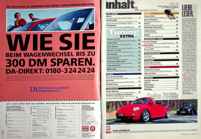 Inhaltsverzeichnis Auto Bild 21/1999
