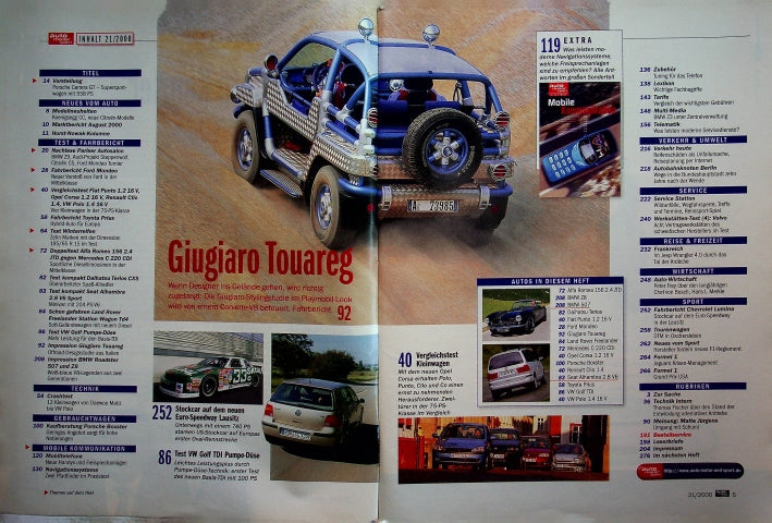 Inhaltsverzeichnis Auto Motor und Sport 21/2000