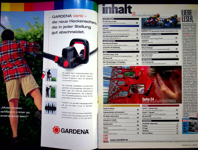Inhaltsverzeichnis Auto Bild 21/2000