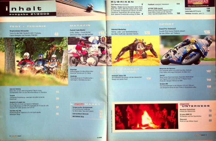 Inhaltsverzeichnis Motorrad 21/2000