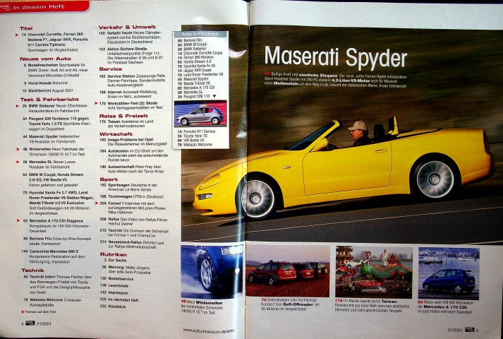 Inhaltsverzeichnis Auto Motor und Sport 21/2001