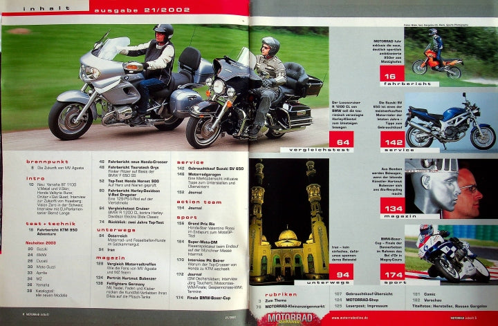 Inhaltsverzeichnis Motorrad 21/2002
