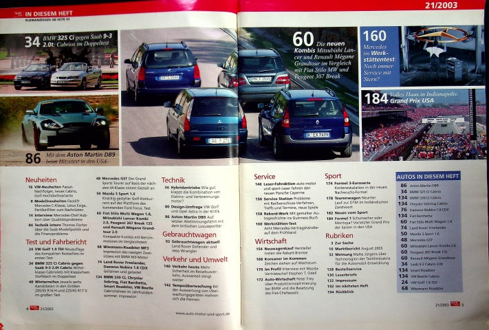 Inhaltsverzeichnis Auto Motor und Sport 21/2003