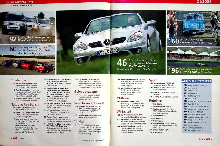 Inhaltsverzeichnis Auto Motor und Sport 21/2004
