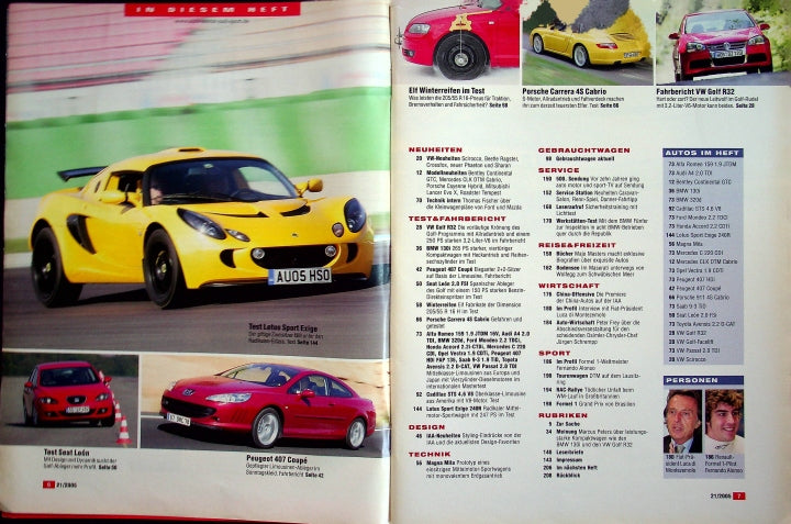 Inhaltsverzeichnis Auto Motor und Sport 21/2005