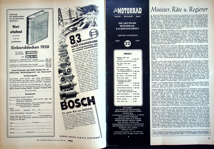 Inhaltsverzeichnis Motorrad 22/1950