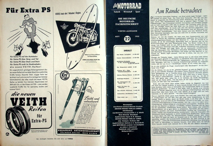 Inhaltsverzeichnis Motorrad 22/1952