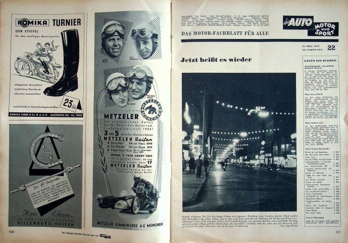 Inhaltsverzeichnis Auto Motor und Sport 22/1953