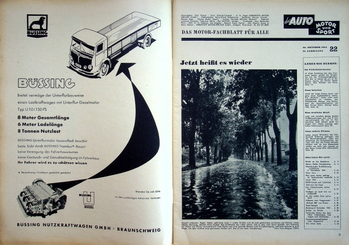 Inhaltsverzeichnis Auto Motor und Sport 22/1954