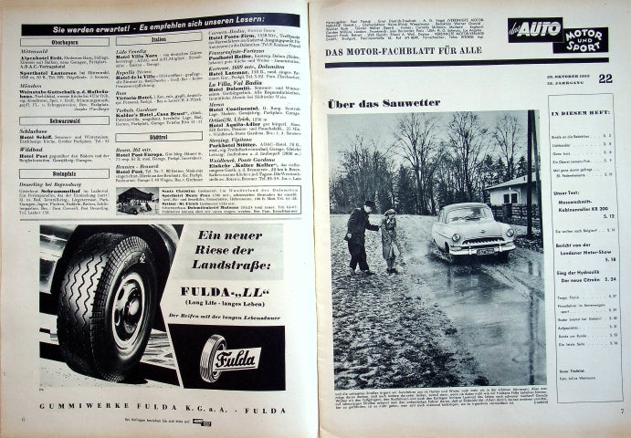 Inhaltsverzeichnis Auto Motor und Sport 22/1955